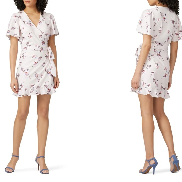 RTR Stylestalker Penny White‎ & Pink Floral Short Sleeve Wrap Mini Dress Sz XS - Picture 1 of 9